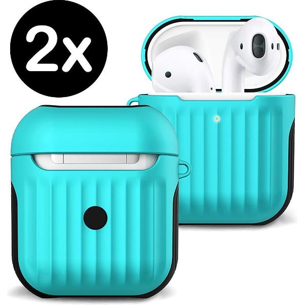 Hoesje Voor Apple AirPods 2 Case Hoes Hard Cover Ribbels - Mint Groen - 2 PACK