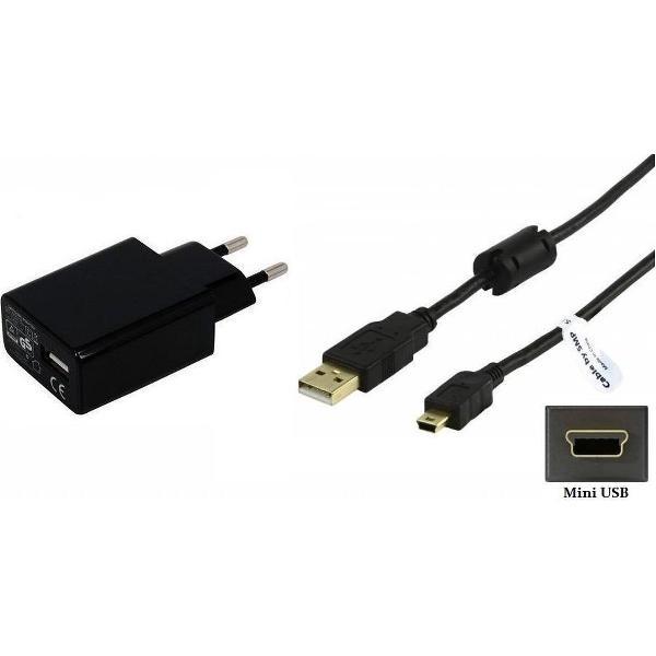 3A Mini USB lader. 1,8 m Oplaadkabel en oplader adapter stekker TUV gekeurd Past ook op o.a. Cowon, Empire, Garmin, GoPro, Huawei.