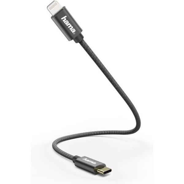 Hama Snellaad-/gegevenskabel USB-C - Lightning 0,2 M Zwart