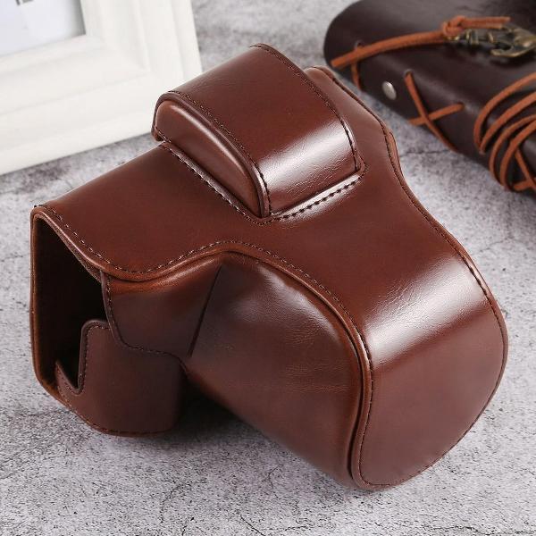 Oil Skin PU lederen camera Full Body tas met riem voor Olympus EM10 III (koffie)