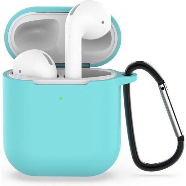 AirPods hoesje van By Qubix - AirPods siliconen case voor AirPods 1/2 - Mint groen + handige clip