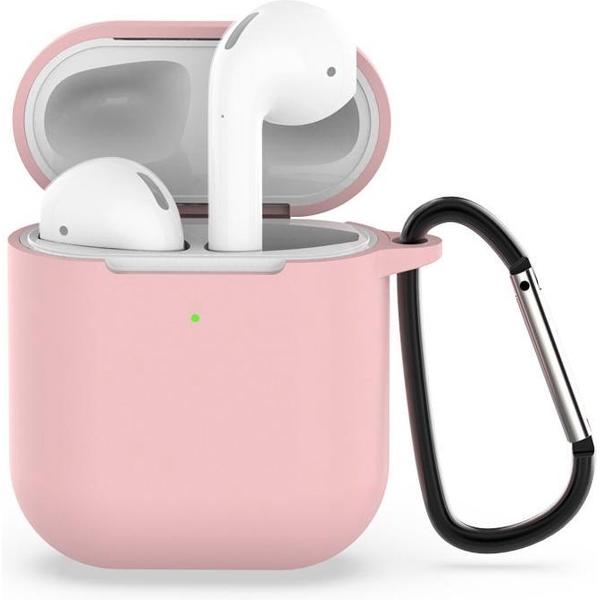 AirPods hoesje van By Qubix - AirPods siliconen hoesje voor AirPods 1/2 - Licht roze + handige clip