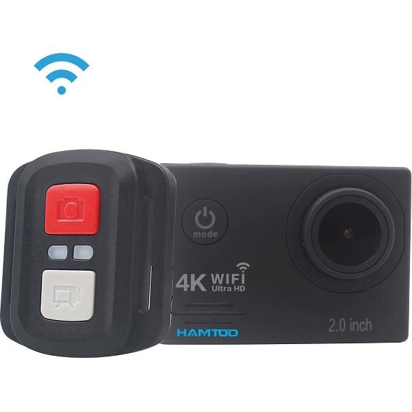 HAMTOD HF60 Pro UHD 4K WiFi 16.0MP Sportcamera met waterdichte behuizing en afstandsbediening, Generalplus 4247, 2,0 inch LCD-scherm, 120 graden groothoeklens, met luxe accessoires (zwart)