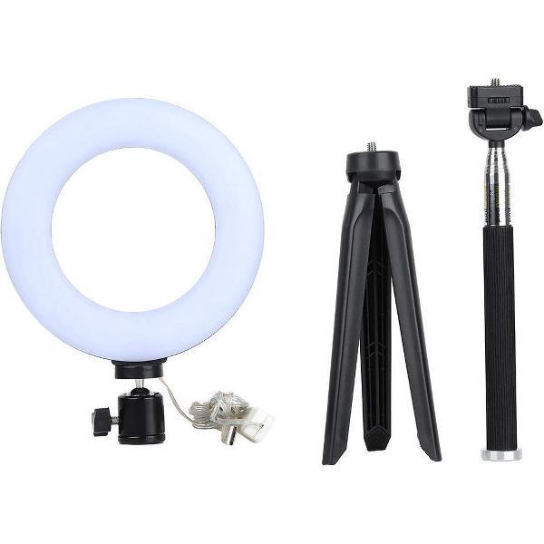 selfie ring licht met statief - ZINAPS 6 Inch Ring Light, dimbare LED-Fill Light met Tripod, Video Ring Light koplamp lamp voor Studio Fotografie voor video Levende Camera Make-up