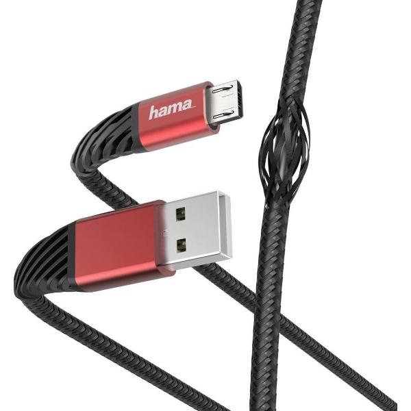 Hama Oplaad-/gegevenskabel Extreme USB-A - Micro-USB 1,5 M Zwart/rood