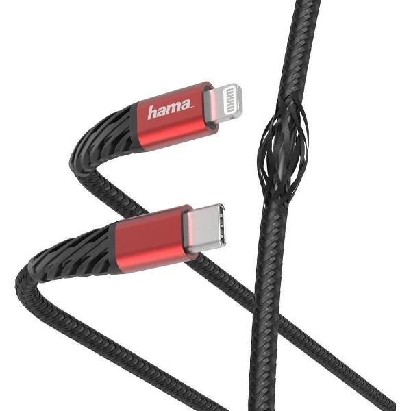 Hama Snellaad-/gegevenskabel Extreme USB-C - Lightning 1,5 M Zwart/rood