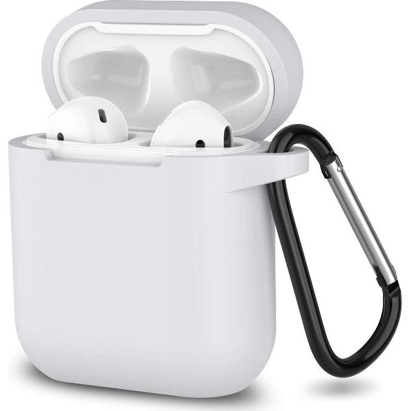 Apple Airpods 1 en 2 ultra dunne siliconen cover - Hoesje - extra dunne Apple Airpods siliconen cover met sleutelhanger - Wit