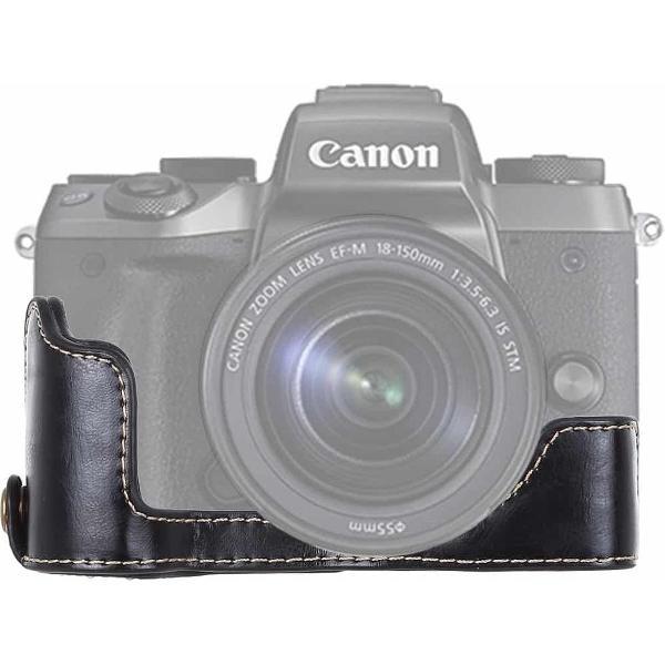 1/4 inch draad PU lederen camera half behuizing basis voor Canon EOS M5 (zwart)