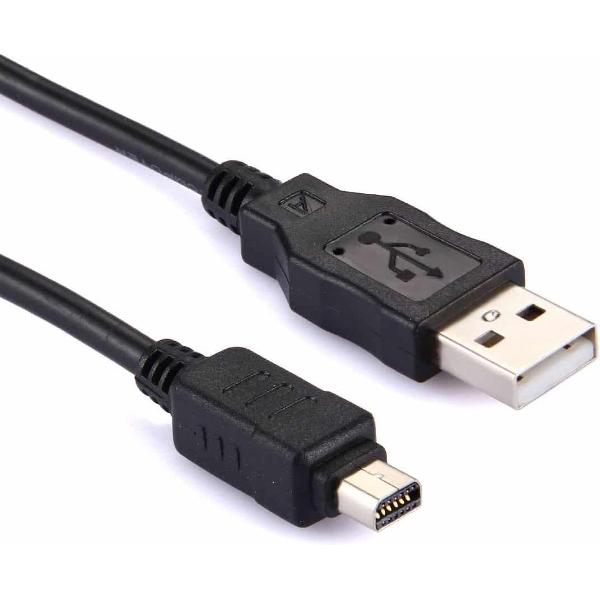 USB-datakabel 12-pins digitale camera voor Olympus FE140 / U830 / U840 / U850 / D425 / D435, lengte: 1,5 m (zwart)