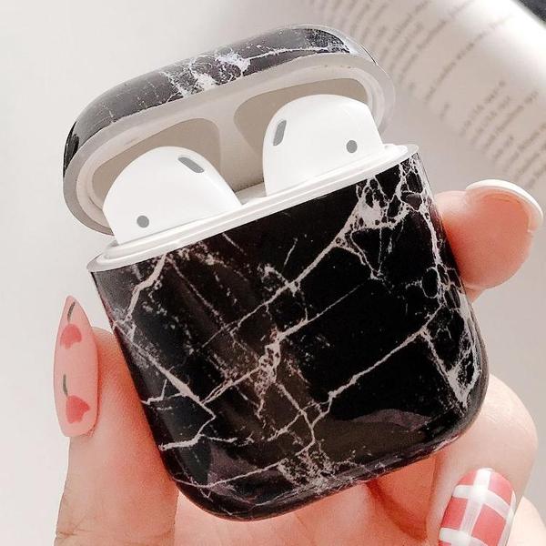 By Qubix - AirPods 1/2 hoesje Marble series - hard case - Marble zwart - Schokbestendig - AirPods hoesjes