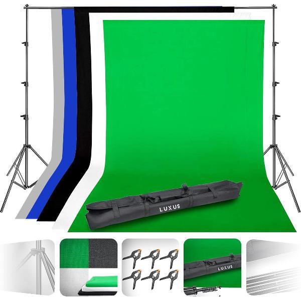 Luxus Fotostudio Set Inclusief 5 Achtergronden & 6 Achtergrond Klemmen - Achtergrond Systeem (200cm*300cm) - Green Screen Achtergrond (160cm*300cm)