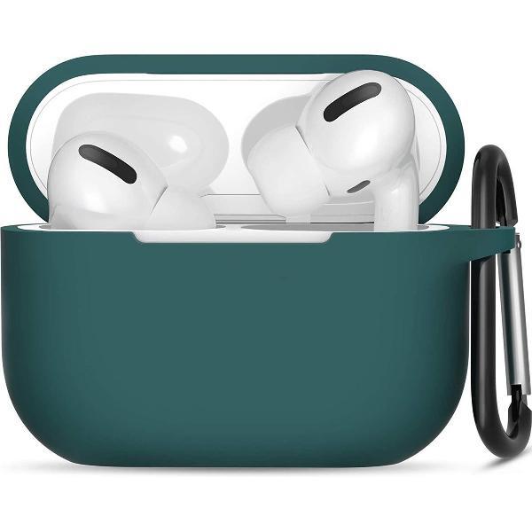 Apple Airpods Pro ultra dunne siliconen cover - Hoesje - extra dunne Apple Airpods siliconen cover met sleutelhanger - Donkergroen