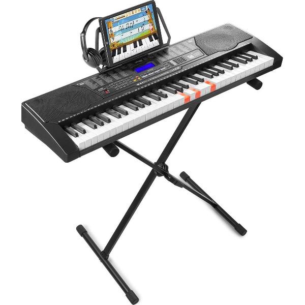 Keyboard piano - MAX KB9 keyboard incl. hoofdtelefoon en keyboard standaard - Training d.m.v. 61 lichtgevende toetsen en 3 trainingsfuncties