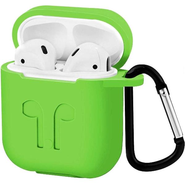 Apple Airpods Hoesje - Siliconen Airpods Hoes met Karabijnhaak - Case voor Airpods 1/2 - Groen