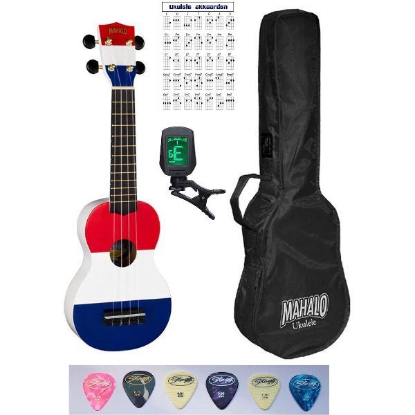 Mahalo sopraan ukulele starter pakket Nederlandse vlag + stemapparaat + draagtas + 6 plectrums + akkoordenkaart