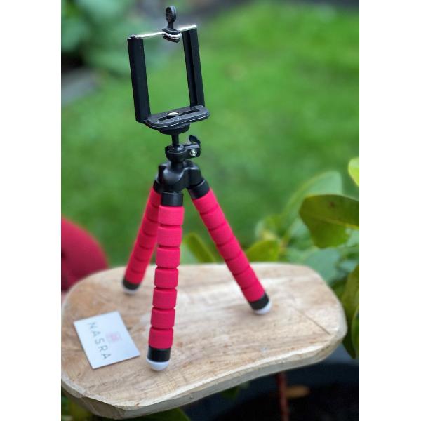 Nasra- Tripod- Mini smartphone statief- Flexibel- Telefoon en camera statief- Rood