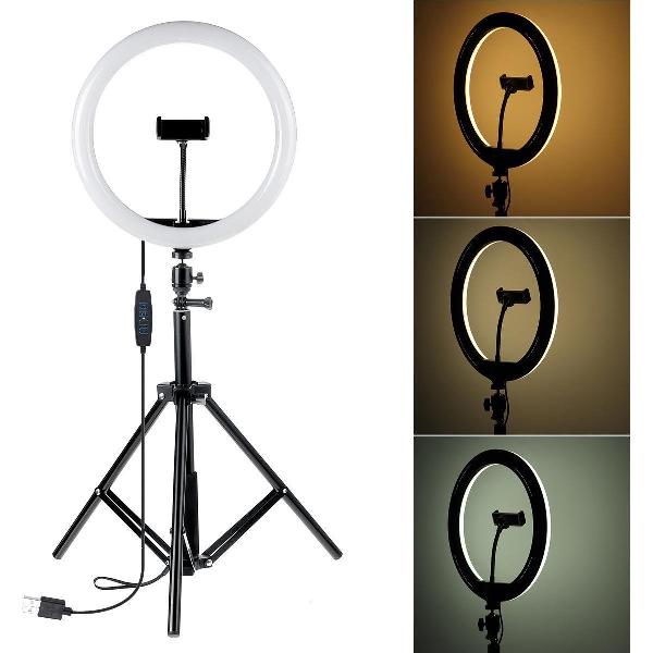 LED Ringlamp met Statief 18 Inch/45 cm- Inclusief Smartphone Houder - Verstelbaar 32-200 CM