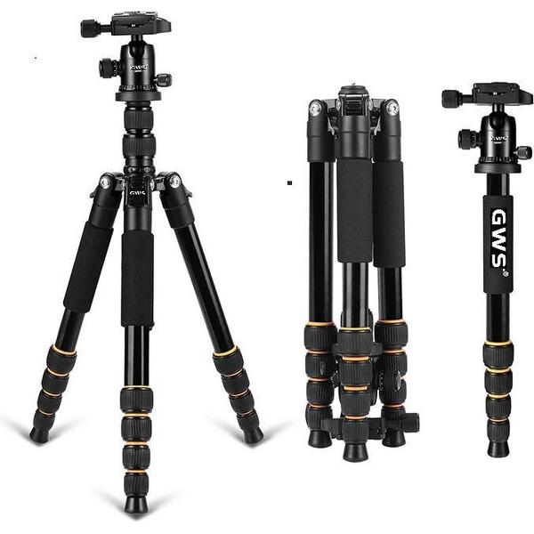 GWS Q666 Professioneel Camerastatief Universeel Reisstatief/ Fotostatief voor Canon Nikon Sony Reflexcamera van Aluminium – Zwart 156cm Q666 Tripod & Monopod