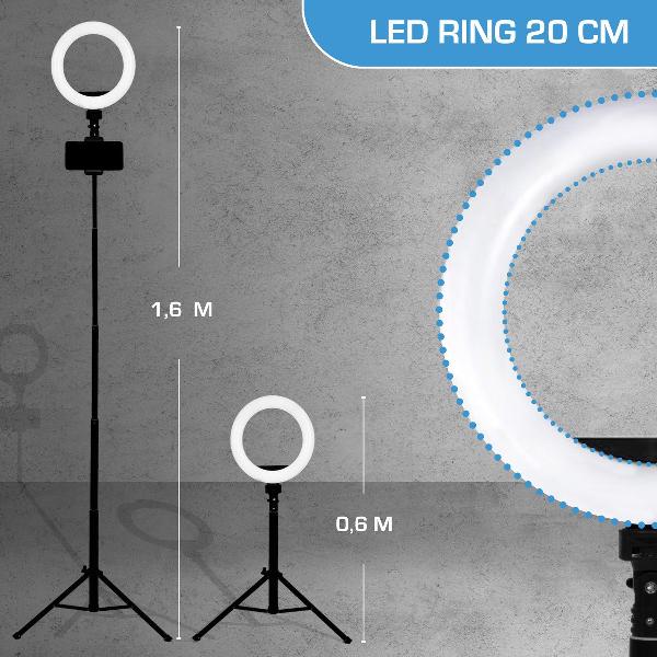 LookaLight - LED RingLamp met statief - 20 cm - met driepoot standaard - telefoonhouder - camerahouder - afstandbediening - Ring Lamp met statief - tiktok - selfiestick