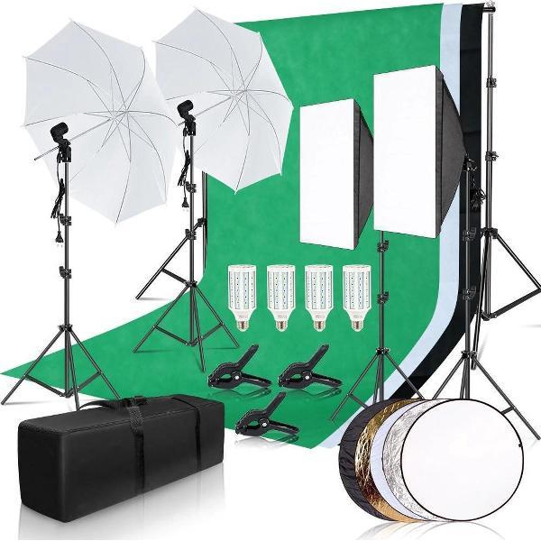 Grandecom® Pro Studio & Greenscreen Set - Met achtergrond systeem - Reflector - Chroma Key - Twitch - Tik Tok - Youtube - 260x300cm - Verschillende kleuren