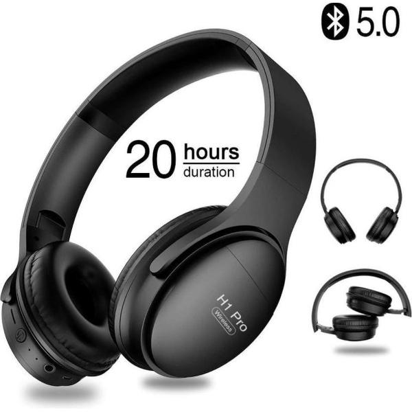 DrPhone H1 Pro - Bluetooth Hoofdtelefoon Hifi Stereo Draadloze Koptelefoon Gaming Headsets Over-Ear Ruisonderdrukking Met Mic Ondersteuning Micro SD Kaart - Zwart