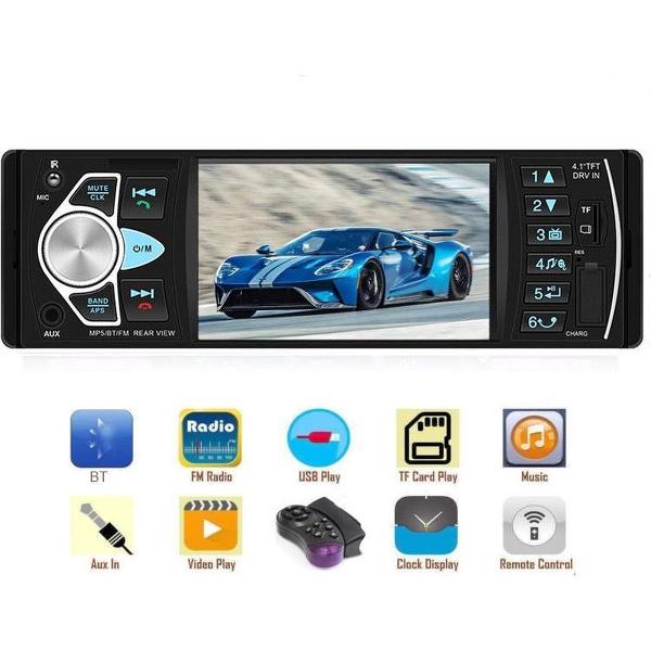 TechU™ T42 Autoradio 1 Din 4.1 inch + Afstandsbediening en Stuurwiel bediening – Bluetooth – USB – AUX – SD – FM radio – Handsfree bellen – Autoradio met scherm – Stembediening