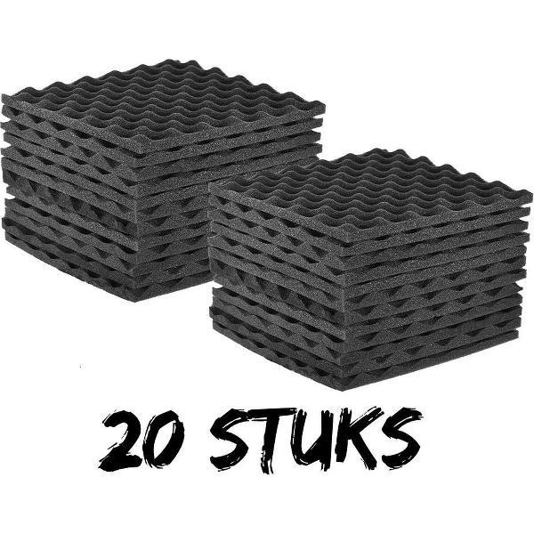 Geluidsisolatie - 20 Stuks - Akoestisch Studioschuim - Noppenschuim - 30 x 30 x 1,5 cm dik - Studio - Isolatieplaten - zwart