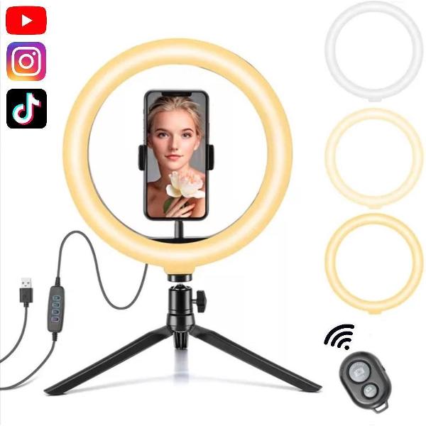 Edward&DeVries LED Ringlamp met Statief - Smartphone Houder - Bluetooth Afstandbediening - 26cm ⌀ - Zwart - Tiktok - Instagram - studiolamp -