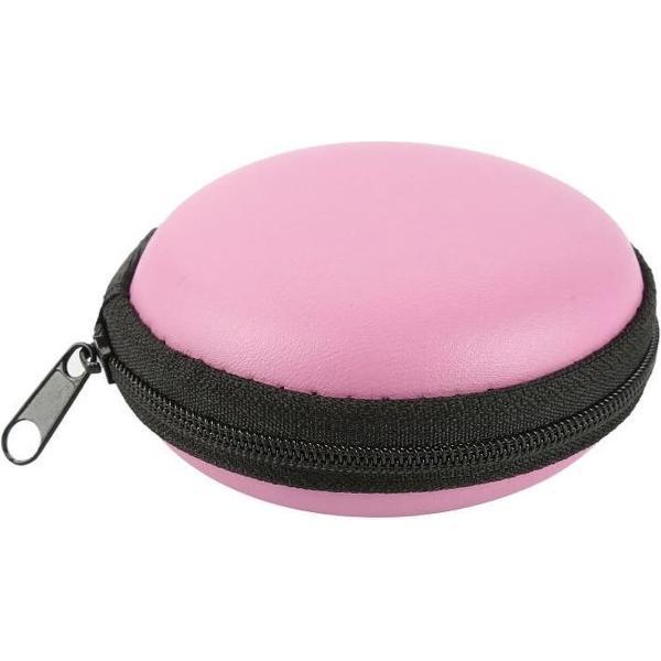 Oortjes opberg hoesje - Case - Etui - Organizer - Voor oordopjes en laadkabels - USB - Rond - Roze