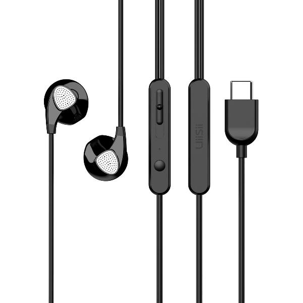 UiiSii C1 Oordopjes Zwart - USB C Oortjes met Microfoon - 120cm Type C Kabel