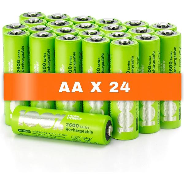100% Peak Power oplaadbare batterijen AA - Duurzame Keuze - NiMH AA batterij mignon 2300 mAh - 24 stuks
