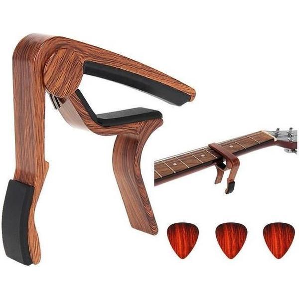 Gitaar Capo Deluxe – voor Gitaren met 3 Plectrum - Metaal + Rubber