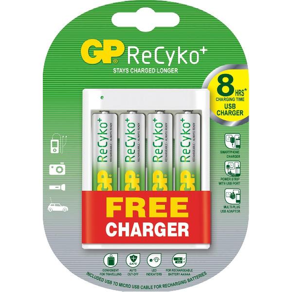 GP AA batterij oplaader op USB met 4 batterijen