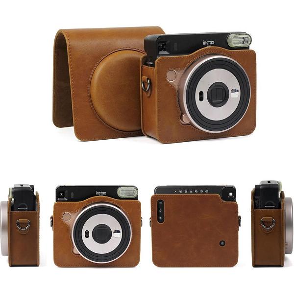 Vintage Case Cover Hoes Voor Fujifilm Square SQ6 - Inclusief Draagriem - PU Leder Bruin