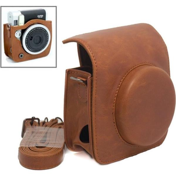 Vintage Retro Case Cover Hoes Voor Fujifilm Instax Mini 90 Neo Classic - Leder bruin
