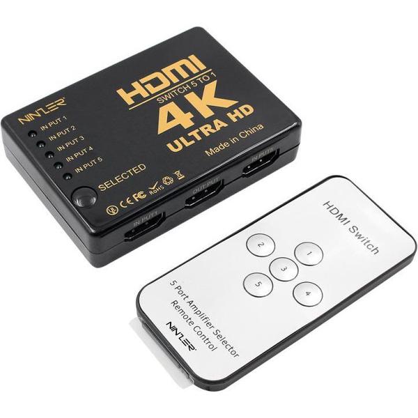 Ninzer® 5 poorten HDMI-switch met afstandsbediening en status LED's