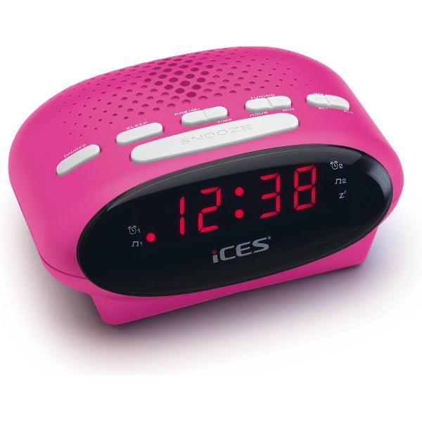 Ices ICR-210 Pink - Wekkerradio - Radio - Sleeptimer - FM-tuner