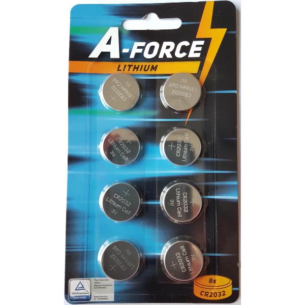 Blisterverpakking - A-Force Powerfull Lithium CR2032 - Knoopbatterij - Knoopcel - 3 Volt - 8 stuks