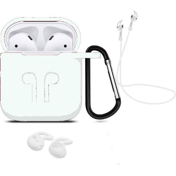 3 in 1 set! Hoesje voor Airpods siliconen case cover beschermhoes + strap + earhoox - transparant