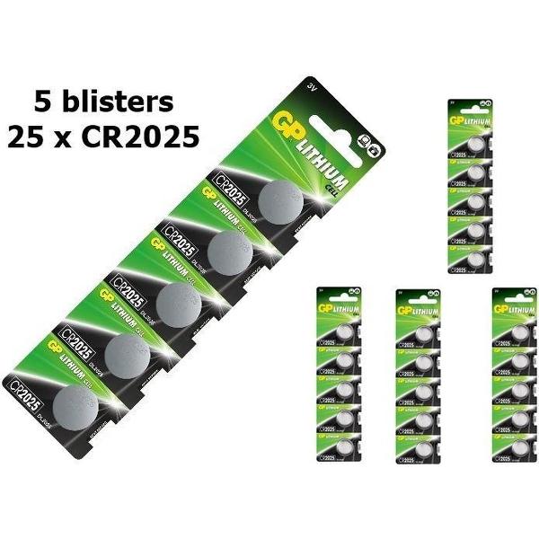 25 Stuks (5 blisters a 5st) - GP CR2025 3v lithium knoopcel batterij