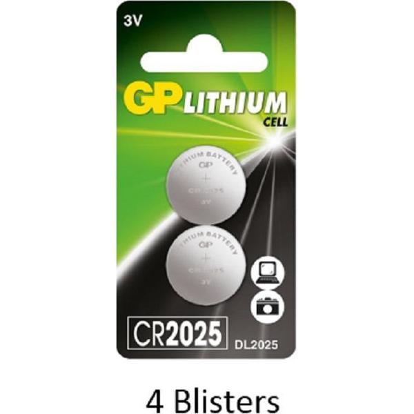 8 stuks (4 blisters a 2 stuks) GP Lithium CR2025 3V