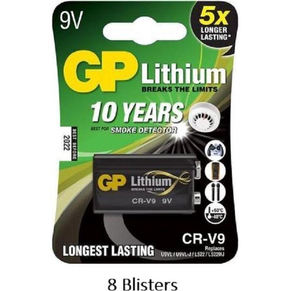8 stuks (8 blisters a 1 stuks) GP Lithium 9V/FR9
