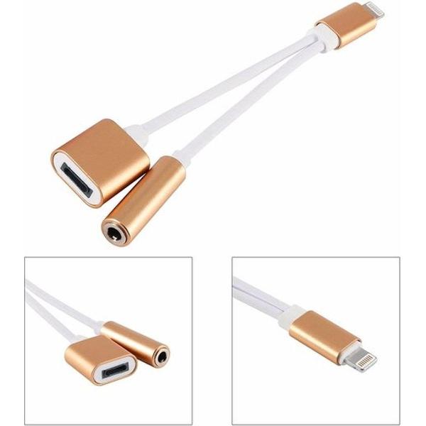 2 in 1 Lightning en 3.5 mm Audio Jack Adapter voor Apple iPhone Goud