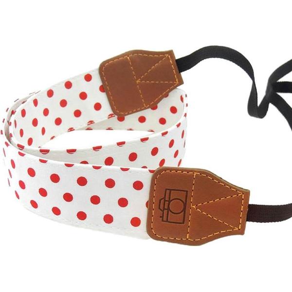 KELERINO. Vintage DSLR Camerariem Polka - Wit / Rood