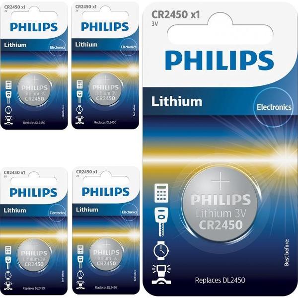 5 Stuks - Philips CR2450 3v lithium knoopcelbatterij