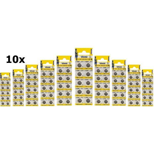 100 Stuks (10 Blister a 10st) Vinnic G13 / AG13 / L1154 / LR44 / 157 / A76 1.5V knoopcel batterij