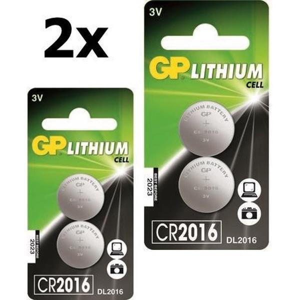 4 Stuks (2 Blisters a 2st) - GP CR2016 Professional Electronics 3V 90mAh Lithium knoopcel