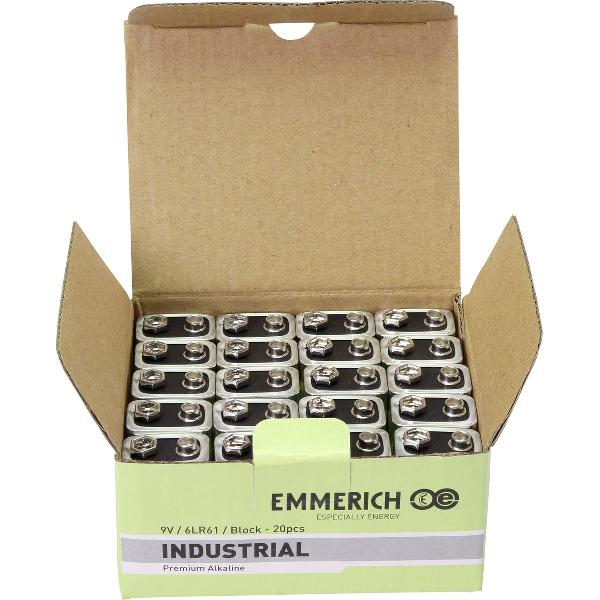Emmerich Industrial 6LR61 9V batterij (blok) Alkaline 500 mAh 20 stuk(s)