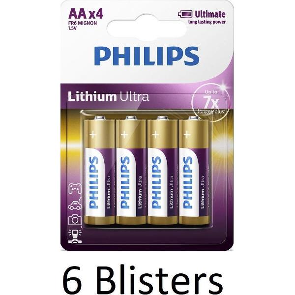 24 stuks (6 blisters a 4 stuks) Philips AA Lithium Ultra Batterijen