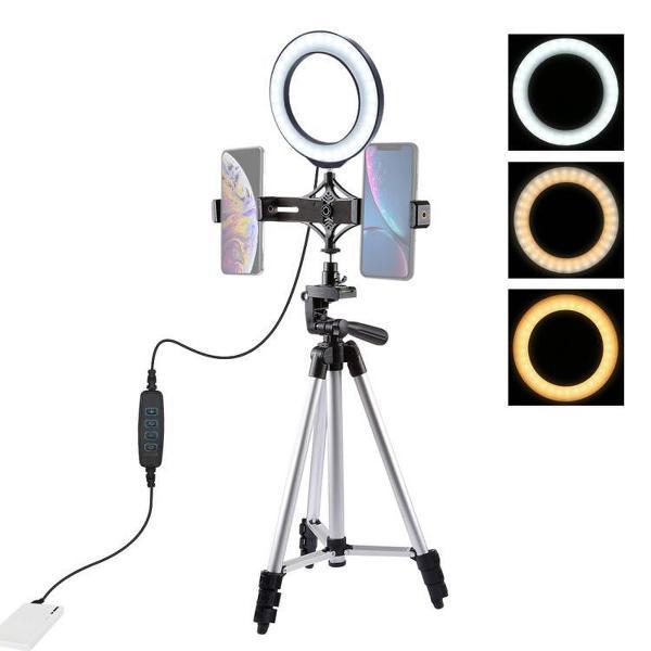 Puluz Ring of Light 6.2 inch/16CM - LED Ringlamp met statief en dubbele telefoonhouder – LED Ringlight – Vlogging LED Ring – Make-up lamp - Ringlamp